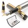 Dryden Designs Fountain Pen Medium Nib and Fine Nib Includes Luxury Box 6 Ink Cartridges 3 Black 3 Blue and Ink Refill Converter Metallic Silver