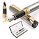 Dryden Designs Fountain Pen Medium Nib and Fine Nib Includes Luxury Box 6 Ink Cartridges 3 Black 3 Blue and Ink Refill Converter Metallic Silver