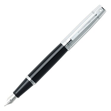 Sheaffer 300 Glossy Black Fountain Pen with Bright Chrome Cap ChromePlated Trim and Fine Nib