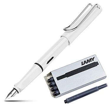 Lamy Safari Fountain Pen 19M White 5 Black Ink Cartridges