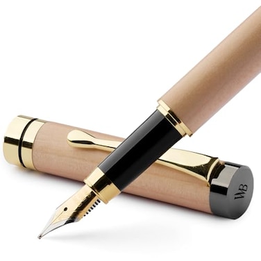 WordsworthBlack Wordsworth Black Fountain Pen Set Luxury Bamboo Wood Medium Nib Gift Case Includes 6 Ink Cartridges Ink Refill Converter Journaling Calligraphy Drawing Smooth Writing Maple Wood