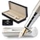 WordsworthBlack Wordsworth Black Fountain Pen Set Fine Nib Includes 24 Pack Ink Cartridges Ink Refill Converter Gift Box Chrome Finish Finish Calligraphy Silver Chrome Perfect for Men Women