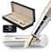 WordsworthBlack Wordsworth Black Fountain Pen Set Fine Nib Includes 24 Pack Ink Cartridges Ink Refill Converter Gift Box Chrome Finish Finish Calligraphy Silver Chrome Perfect for Men Women