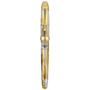 Asvine V126 Vacuum Filling Fountain Pen Brown Swirl Transparent Acrylic Medium Nib LargeCapacity with Gift Case
