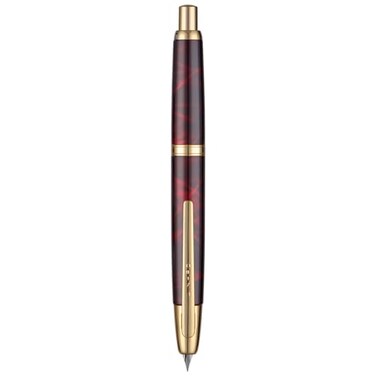 Wikult Jinhao 10 Press Fountain Pen with Box Marble Red Retractable Extra Fine Nib with Ink Converter Set Golden Clip