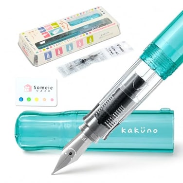 Someie Fountain Pen Set CON40 Converter Kakuno Fine Nib with Black Ink Cartridge Sticky Notes Refillable Ink System For Beginners Calligraphy Green FKA1SRKBOGF