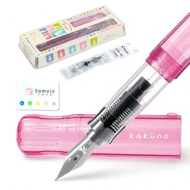 Someie Fountain Pen Set CON40 Converter Kakuno Fine Nib with Black Ink Cartridge Sticky Notes Refillable Ink System For Beginners Calligraphy Pink FKA1SRKGPF