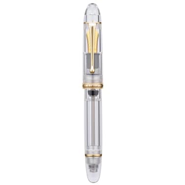 Asvine V800 Fountain Pen Vacuum Filling System with Large Ink Capacity Smooth Number 8 Medium Nib with Gift Case and Wrench Clear Gold Acrylic