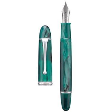 Asvine V800 Fountain Pen Vacuum Filling System with Large Ink Capacity Smooth Number 8 Medium Nib with Gift Case and Wrench Green Acrylic