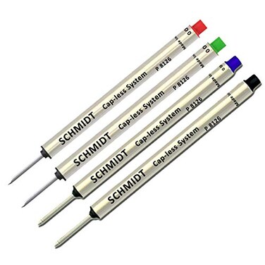 Lanier Pens Pack of 4 Schmidt P8126 Capless System Rollerball Refill GreenRedBlackBlue Fine Tip