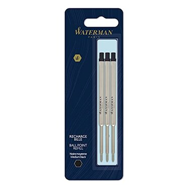 Waterman Ballpoint Pen Refills Medium Point Black Ink 3 Count