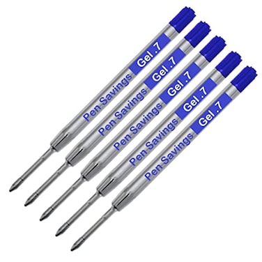 Pen Savings 5 Pack Gel Pen Refills Compatible with Parker Ballpoint Pens 7mm Smooth Writing Frictionless Flow Bulk Packed Blue