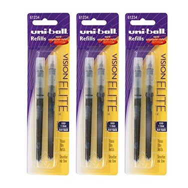 Uni-Ball UniBall Vision Elite Rollerball Pen Refills 08 mm Bold Point BlueBlack Ink Pack of 6