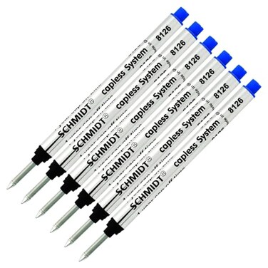 Schmidt 8126 Long Capless Rollerball Refill Blue Ink Fine Tip 06mm Pack of 6