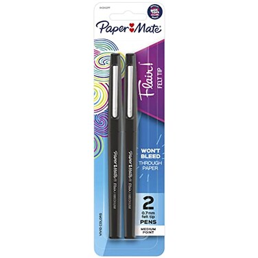 Paper Mate Flair Felt Tip Pens Medium Point 07mm Black 2 Count