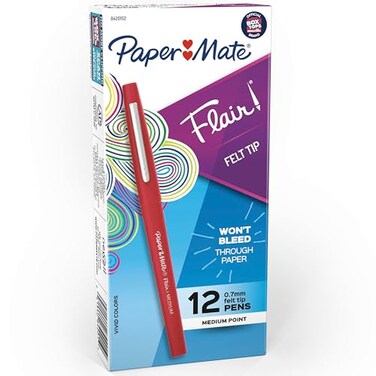 Paper Mate Flair Felt Tip Pens Medium Point 07mm Red Ink 12 Count Teacher Supplies Arts Crafts