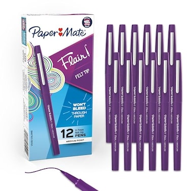 Paper Mate Flair Felt Tip Pens Medium Point 07mm Vivid Purple 12 Count For Teachers Students Classroom Use NoteTaking Arts Crafts