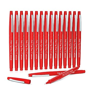 Lelix Felt Tip Pens 15 Red Pack 07mm Medium Point Felt Tip Markers Pens for Journaling Writing Note Taking Planner Perfect for School Office and Art Supplies