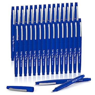 Lelix Felt Tip Pens 30 Blue Pack 07mm Medium Point Felt Tip Markers Pens for Journaling Writing Note Taking Planner Perfect for School Office and Art Supplies
