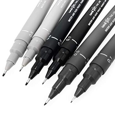 Uni Pin Fineliner Drawing Pen Sketching Set Gray Tones 0105mm Set of 6