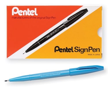 Pentel Arts Sign Pen FiberTipped Pen Sky Blue Ink Box of 12 S520S