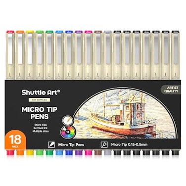 Shuttle Art 18Pack Microline Pens 11 Waterproof Archival Ink Colors in 03MM Felt Tip 7 Blacks in 01505MM For Journaling Illustrating Drawing