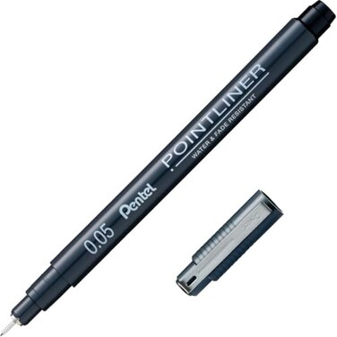Pentel Arts Pointliner Pen 005mm Black Ink Box of 12 Pens S20P05A