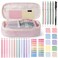KOUDGY 49Pcs Book Annotation Kit Aesthetic School Supplies with Cute Pen Case Highlighters Gel Pens and Marker Sheets Transparent Index Tabs Sticky Notes Bible Study Supplies Pink