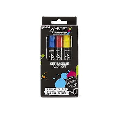 PEBEO 4Artist OilBased Paint Markers 5Pack 4mm Nibs Glossy Opaque Finish MultiSurface Professional Grade Mixed Media Compatible High Lightfastness