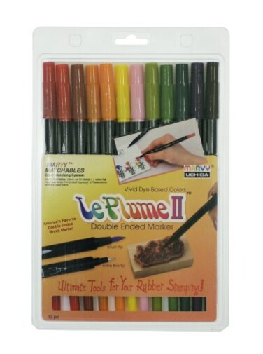 Marvy Uchida Uchida 112212F Le Plume II DoubleEnded Markers with Brush and Fine Tips Garden Set of 12