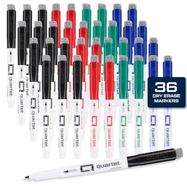 Quartet Dry Erase Markers Fine Tip White Board Dry Erase Markers with DryGuard Ink Protection Office Essentials Black Red Blue Green 36 Pack Q120Z03R