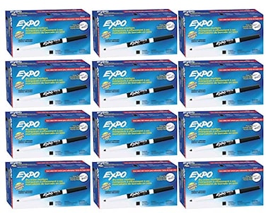 Expo 86001 Low Odor Dry Erase Marker Black 12 Packs of 12 Markers 144 Total