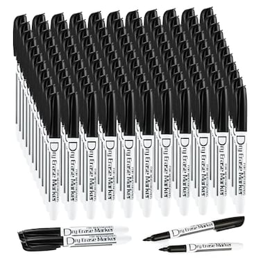 Volcanics Black Dry Erase Markers Low Odor Fine Whiteboard Markers Thin Box of 125