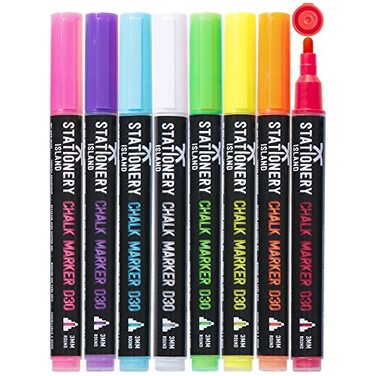 STATIONERY ISLAND Chalk Pens for Blackboard Liquid Chalk Markers for Chalkboard and Glass Wipeable Chalk pens for Window Drawing8 Colours