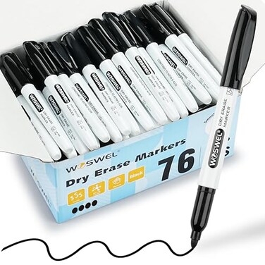 WOSWEL Dry Erase Markers Bulk 76 Pack Black Fine Tip Whiteboard Markers Fine Point Low Odor Dry Erase Markers for School Office Home NonToxic Easy Clean