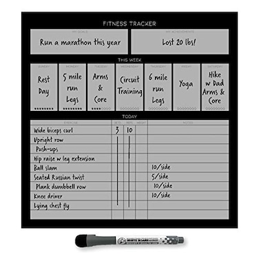 Glassboard Studio Dry Erase Whiteboard Fitness Tracker Removeable and Restickable Adhesive Decal FineTip Magnetic Marker Included 12 x 12 Black