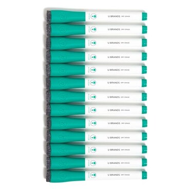 U Brands Fine Tip Dry Erase Markers with Eraser Whiteboard Markers Low Odor Green Set of 12