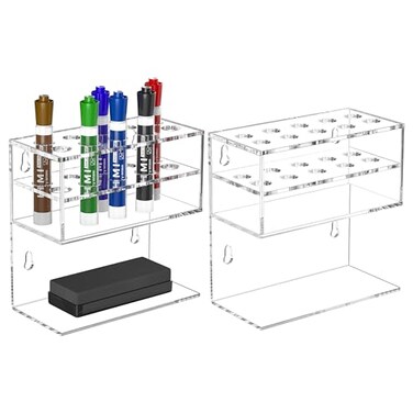 HIIMIEI Dry Erase Marker Holder for Whiteboard Wall Mounted 2Tier 10Slot Acrylic Marker Organizer Stand for School Office HomeClear 2pcs