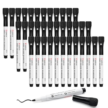 Comix Magnetic Dry Erase Markers Fine Tip Black Whiteboard Markers with Eraser Cap Low Odor Black Markers for Kids Teachers