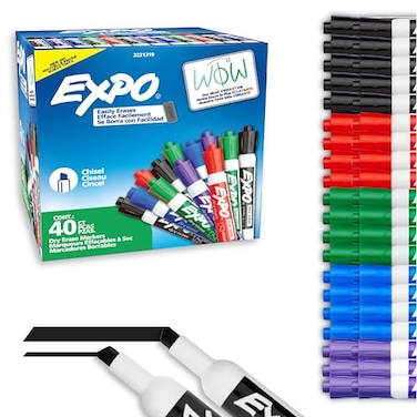 EXPO Dry Erase Markers Low Odor Ink Chisel Tip 40 Count Whiteboard Calendar Organization Essential Supplies for Office School Classroom Teachers