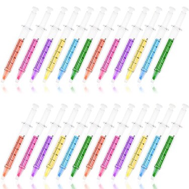 SunAngel Syringe Highlighter Pens with 6 Colors 24pc Bulk Medical Theme Gifts for Nurses Office Supplies
