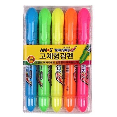 Amos Neo Stick Dry Highlighter Ink Jet Safe Solid Highlighter 5 Colors Sets