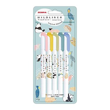 Zebra Pen Zebra Mildliner WKT7AS5CB Highlighter Set of 5 Colors Animal