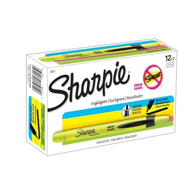 Sharpie Retractable Highlighters Chisel Tip Fluorescent Yellow 12 Count