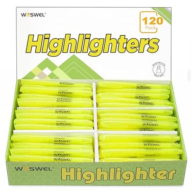 WOSWEL Highlighters Bulk 120 Pack Fluorescent Yellow Markers with Chisel Tip for Classroom Office Home