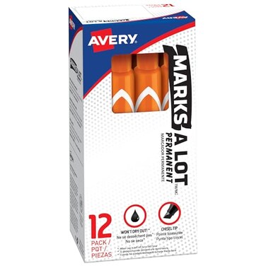 Avery Marks A Lot Permanent Markers Large DeskStyle Size Chisel Tip Water and Wear Resistant 12 Orange Markers 08883
