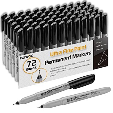 Ezzgol Ultra Fine Permanent Marker 72 Pack Ultra Fine Point Black Permanent Marker set Works on PlasticWoodStoneMetal and Glass for Doodling Marking