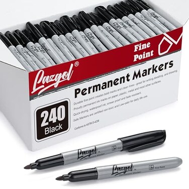 LAZGOL Permanent Markers Bulk 240 Pack Fine Tip Black Permanent Markers Waterproof Markers Premium Smear Proof Pens Quick Drying Office Supplies for School Office Home