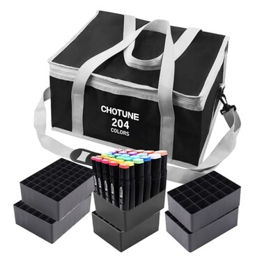 Chris.W ChrisW 204 Slots Marker Pen Case Markers Sketch Permanent Dry Erase Repair Highlighter Black