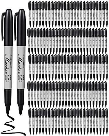 Thenshop 100 Pack Black Permanent Markers Bulk Fine Point Permanent Marker Quick Drying Waterproof Pens for Doodling Writing Marking Classroom Work on Wood Metal Stone Glass Office School Supplies